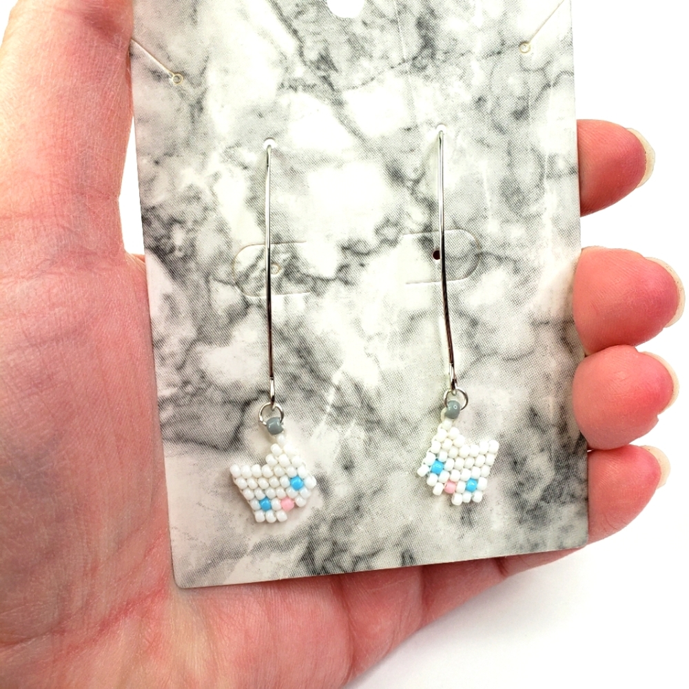 White Kitty Mini Seedbead Cute Earrings